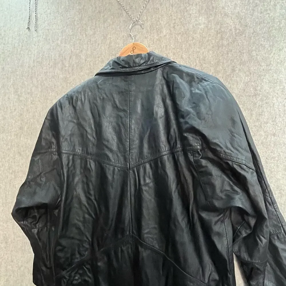 Pelle New York Milano Leather Trench Coat Black‎ Jacket Size Medium